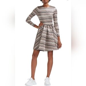 Maje Beige & Chevron Patterned Mini Dress